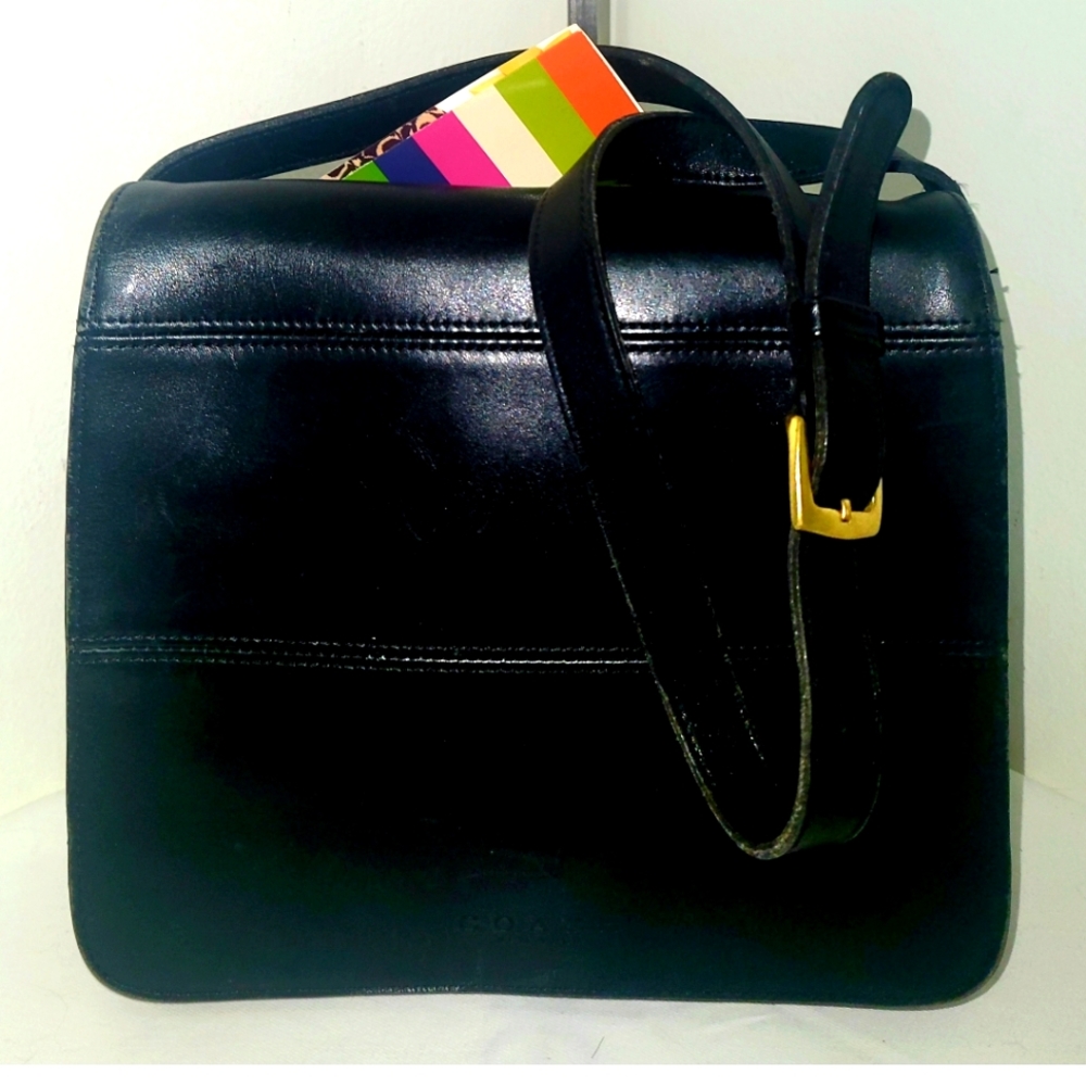 COACH 9092 Vintage Tribeca Stitch Flap Black Leather Shoulder Bag 🖤